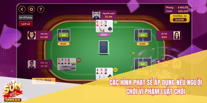 Xì dách Sunwin - Luật Chơi Cơ Bản Nhất Dành Cho Người Mới 4 Các hình phạt sẽ áp dụng nếu người chơi vi phạm luật chơi